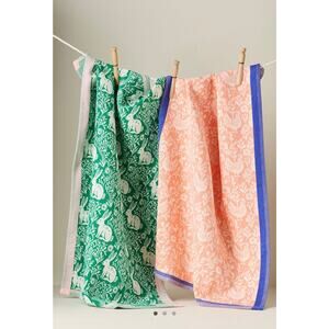 Anthropologie Chicken & Bunny Jacquard Dish Towel, Set of 2
